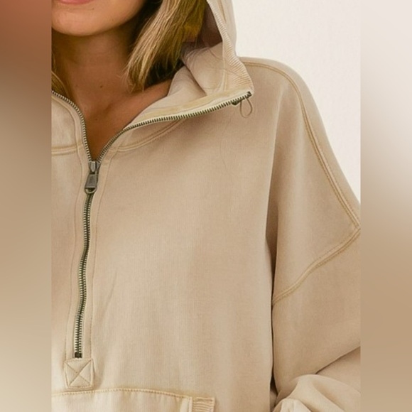 BiBi Stitch Detailed Elastic Hem Half Zip Fleece Hoodie🆕 - Picture 4 of 4